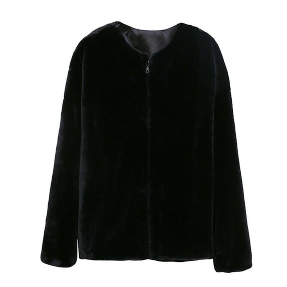 Duoif Faux Fur Coat Women Cardigan Thick Women Overcoat Coat Winter Coat Solid Jacket Warm Outercoat Women's Coat Womens Winter Coats Black L