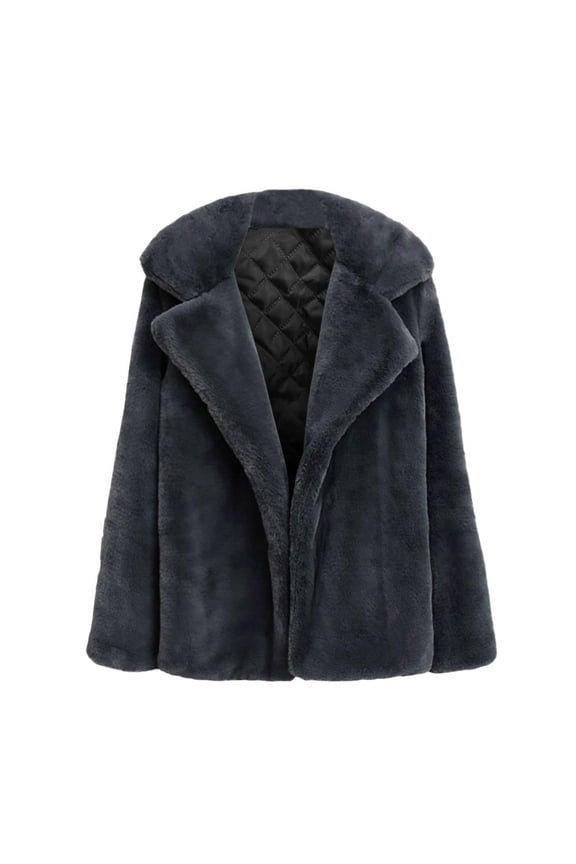 Faux Fur Coat Women Plush Coat Winter Thicken Warm Solid Overcoat Outercoat Fashion Cardigan Womens Winter Coats Grey XXL