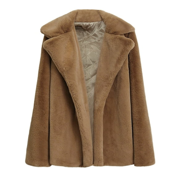 Duoif Faux Fur Coat Women Plush Coat Winter Thicken Warm Solid Overcoat Outercoat Fashion Cardigan Womens Winter Coats Khaki XL