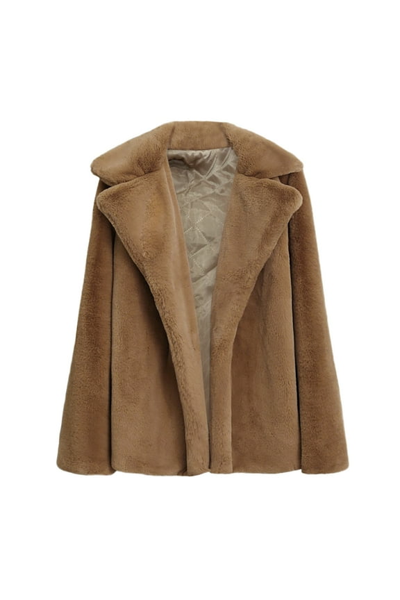 Faux Fur Coat Women Plush Coat Winter Thicken Warm Solid Overcoat Outercoat Fashion Cardigan Womens Winter Coats Khaki XL