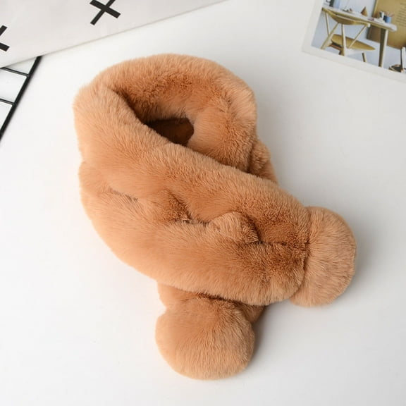 Duoif Faux Fur Scarf, Winter Fashion Faux Scarf Female Outdoor Warm Imitation Two Tube Plush Scarf for Women Khaki