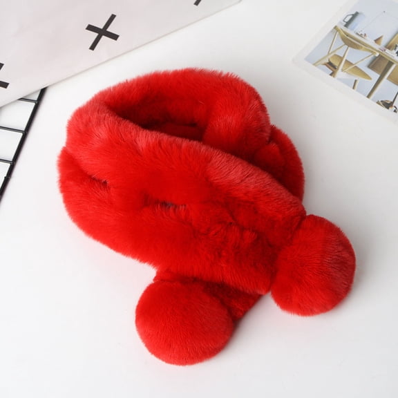 Duoif Faux Fur Scarf, Winter Fashion Faux Scarf Female Outdoor Warm Imitation Two Tube Plush Scarf for Women Red