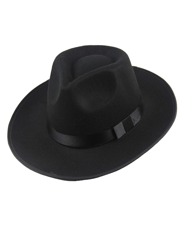 Fedora Hats for Men, Men Women Hard Wide Brim Panama Hat Autumn Vintage Cap Black Hats for Women Black