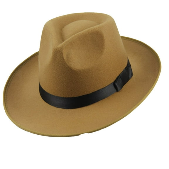 Duoif Fedora Hats for Men, Men Women Hard Wide Brim Panama Hat Autumn Vintage Cap Black Hats for Women Khaki