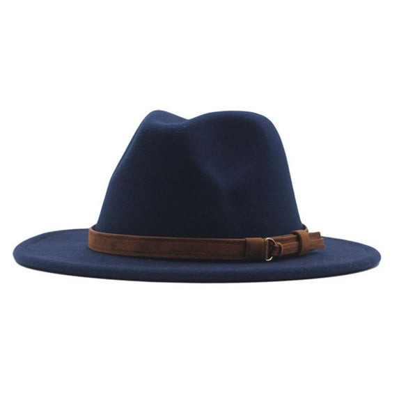 Duoif Fedora Hats for Women Belt Classic Hat Wool Wide Buckle Floppy Panama Hat Fedora Womens Caps Womens Hats Navy