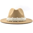 thumbnail image 1 of Duoif Fedora Hats for Women, Women's British Fashion Elegant Jazz Hat Pearl with Top Hat Big Brim Hat Ladies Woolen Hat Womens Hats Beige M, 1 of 2