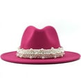 thumbnail image 1 of Duoif Fedora Hats for Women, Women's British Fashion Elegant Jazz Hat Pearl with Top Hat Big Brim Hat Ladies Woolen Hat Womens Hats Hot Pink M, 1 of 2