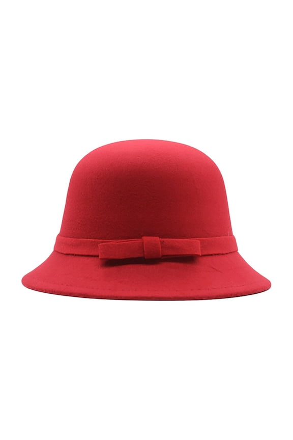 Felt Hats for Women, Womens 1920S Bucket Cloche Hat Winter Faux Wool Crushable Bowler Hat Vintage Cloche Round Hat Cloche Hats for Women Red