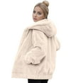 thumbnail image 1 of Duoif Fleece Jacket Women, Womens Fuzzy Lapel Open Front Long Cardigan Coat Faux Warm Winter Outwear Jackets for Women Beige L, 1 of 4