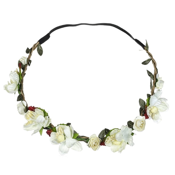 Duoif Flower Crowns for Women Rose Headband Garland Multicolor Headbands Wreath Floral Bohemian Headpiece for Vacation Fairy Party Wedding Festival Beige