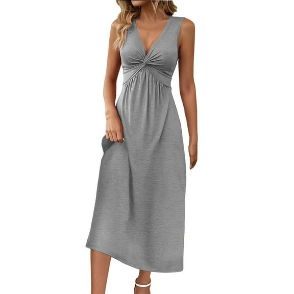 Duoif Formal Dresses for Women 2025 Sleeveless Front V Neck Casual Summer Dress Cute Bodycon Dresses Womens Dresses Grey XL
