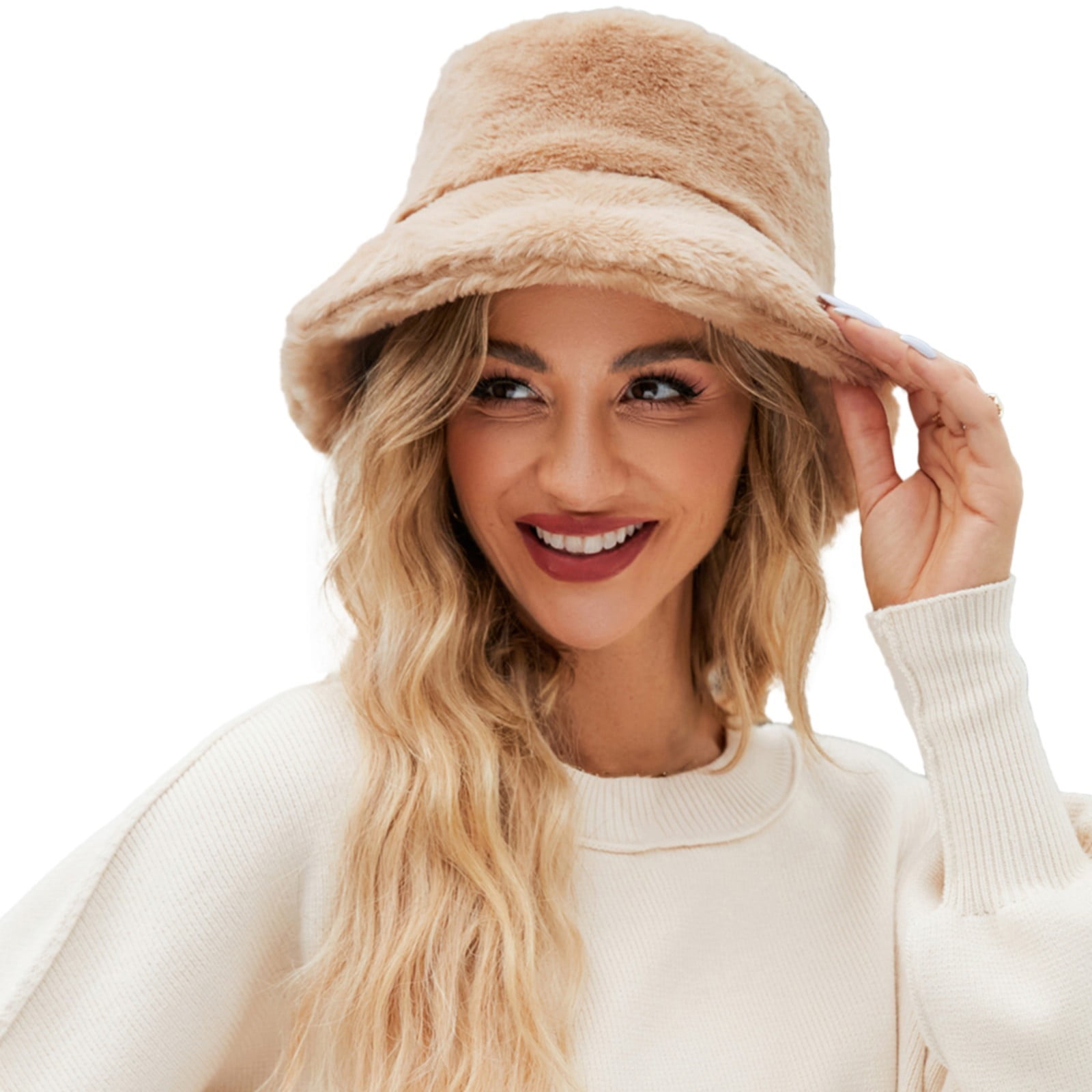 Duoif Fuzzy Bucket Hats for Woman Faux Superficial Knowledge Bucket Hat ...
