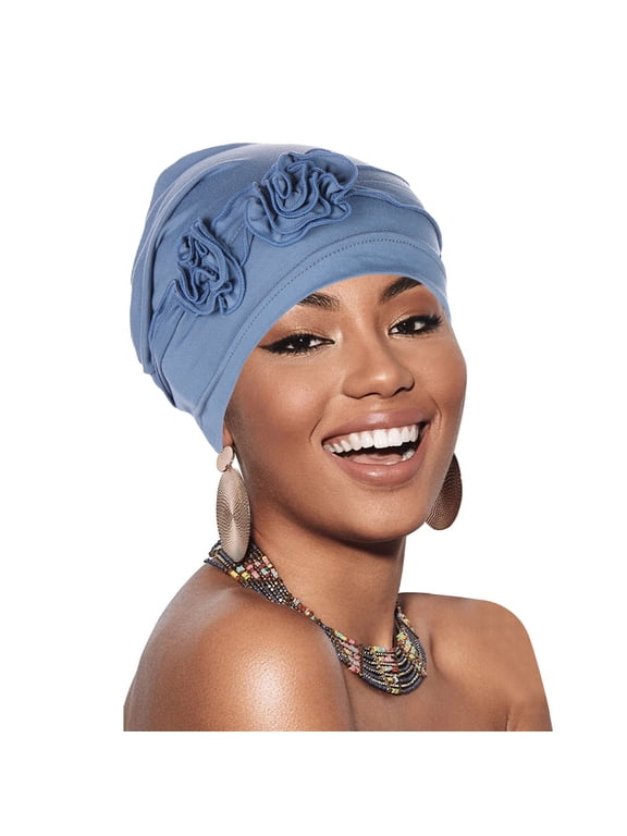 Hair Wraps for Women Bohemia Twisted Hair Cover Wrap Hat Pre-Tied Turbans for Women Fashion Braid Bonnet Blue