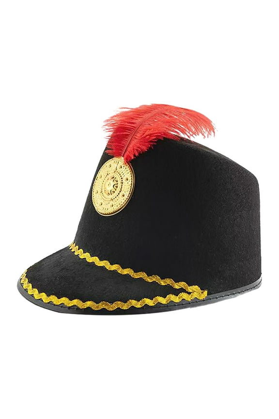 Hats for Men Hat with Feather Hat Cos Honor Guard Hat Drum High Top Honor Cap Hats for Women Black