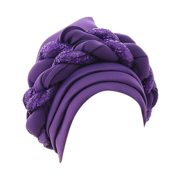 Duoif Hijab Turbans for Women Fashion Women Beading Braid Hat Muslim Ruffle Cancer Wrap Cap Sleep Caps Satin Lined Hair Bonnets Head Wraps for Women Purple
