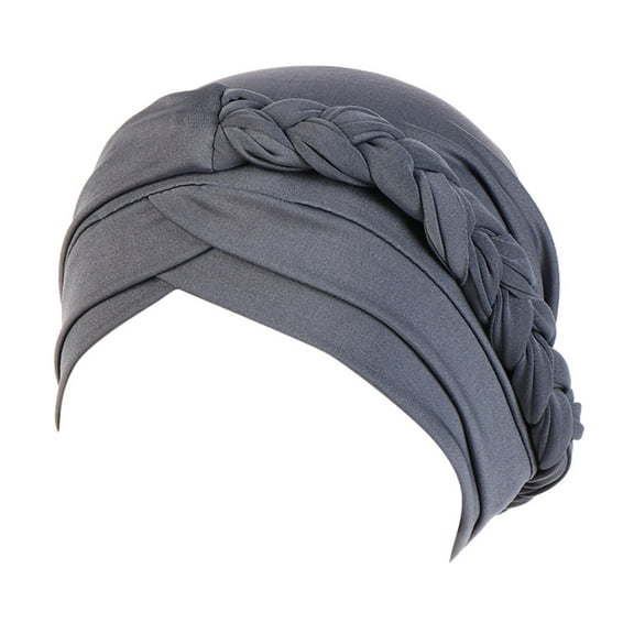 Duoif Hijab Turbans for Women, Women Solid Plait Hat Muslim Ruffle Cancer Turban Wrap Cap Head Wraps for Women Grey