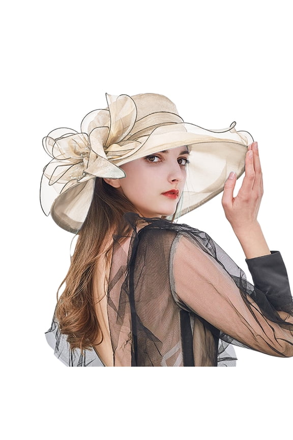 Kentucky Derby Hats for Women, Womens Summer Dress Hat Wide Flower Bridal Shower Hat Sun Hats Beach Hat Tea Party Hats for Women Beige