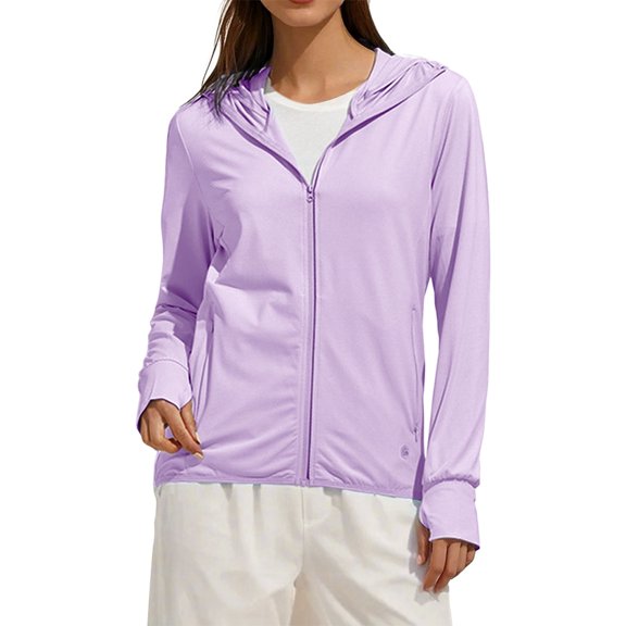 Duoif Lightweight Athletic Jackets for Women, Women's Ice and Sun Protective Full Zip Long Sleeve Shirts Hiking Outdoor Jacket Sun Shirt Women Purple XXL