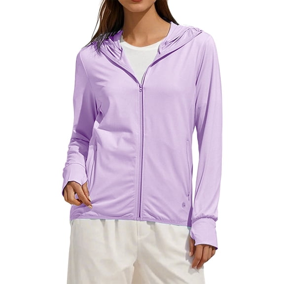 Duoif Lightweight Athletic Jackets for Women, Women's Ice and Sun Protective Full Zip Long Sleeve Shirts Hiking Outdoor Jacket Sun Shirt Women Purple XXXL