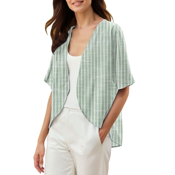 Duoif Lightweight Cardigans for Women, Women's Chiffon Short Sleeve Open Front Cardigan Lightweight & Breathable Summer Cover up for Casual & Wear Summer Cardigan Green L
