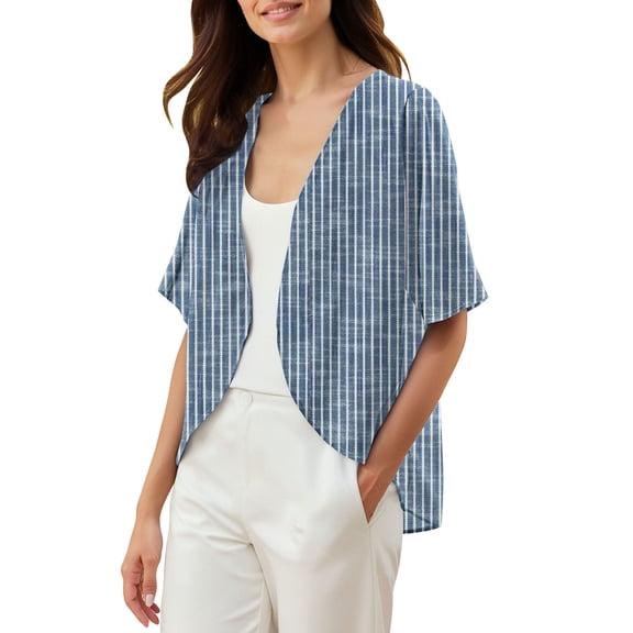 Duoif Lightweight Cardigans for Women, Women's Chiffon Short Sleeve Open Front Cardigan Lightweight & Breathable Summer Cover up for Casual & Wear Summer Cardigan Light Blue XL