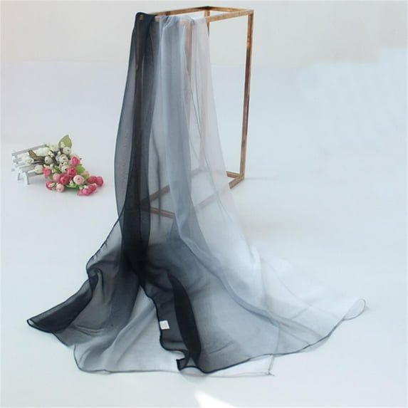 Duoif Lightweight Scarf for Women, Women's Long Chiffon Silky Gradient Color Wrap Scarf Spring Summer Beach Wrap Womens Scarf Black