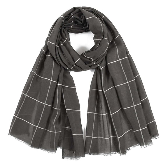 Duoif Lightweight Scarves, Women Fashion Cotton and Linen Grids Printing Paris Scarf Tie Scarf in Cape Large Scarf for Women Drak Gray