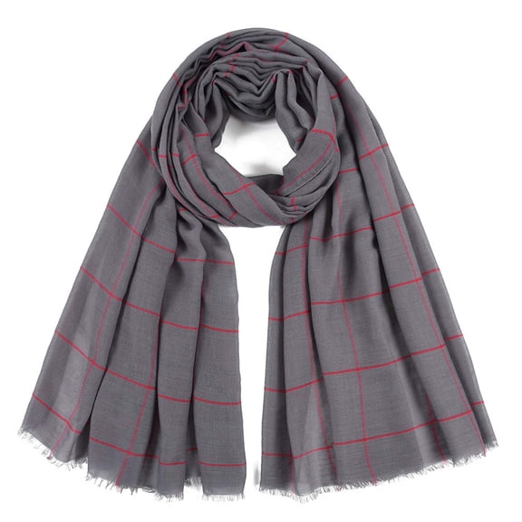 Duoif Lightweight Scarves, Women Fashion Cotton and Linen Grids Printing Paris Scarf Tie Scarf in Cape Large Scarf for Women Grey