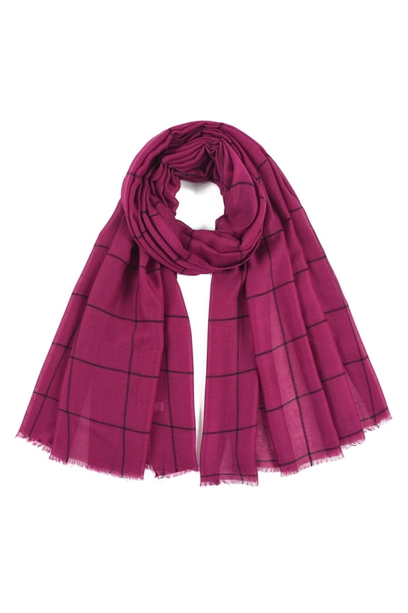 Lightweight Scarves, Women Fashion Cotton and Linen Grids Printing Paris Scarf Tie Scarf in Cape Large Scarf for Women Hot Pink