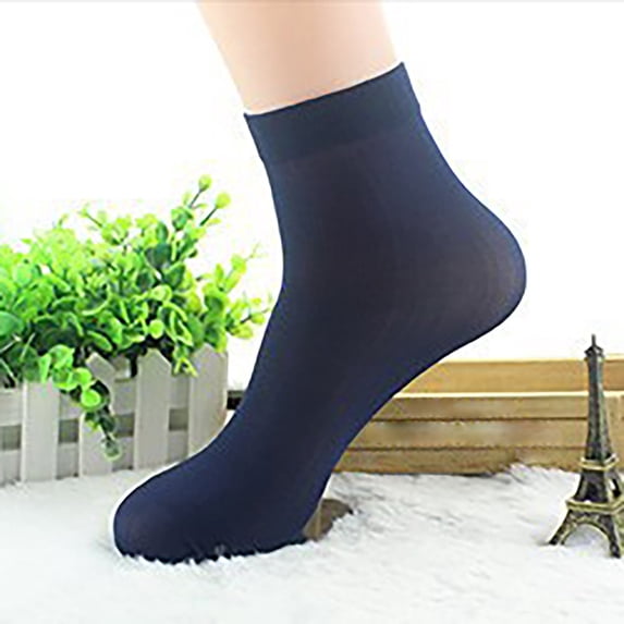 Duoif Men's Striped Silk Stockings Thin Breathable Mid Tube Under $5, Navy One Size