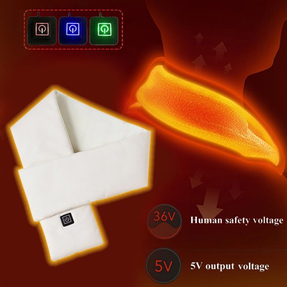 Duoif Neck Warmer, Grid Printed Heating Scarf Winter Warm Scarf Heating Scarf Three Gear Regulation Usb Heater Heating Neck Brace Heating Pads Scarf Men White
