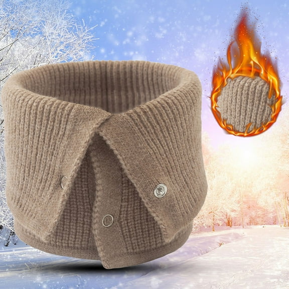 Duoif Neck Warmer, Neck Warm Mens Wool Bib Womens Scarf Winter Double Thick Knit Ring Unlimited Scarf Warm and Windproof Scarf Men Khaki