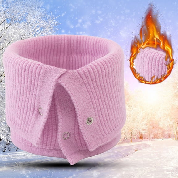 Duoif Neck Warmer, Neck Warm Mens Wool Bib Womens Scarf Winter Double Thick Knit Ring Unlimited Scarf Warm and Windproof Scarf Men Pink