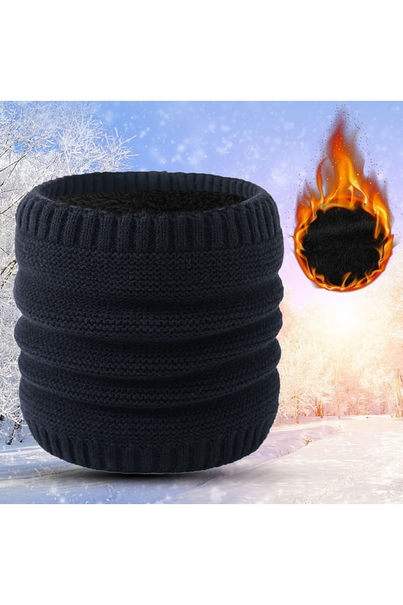 Neck Warmer, Neck Warm Mens Wool Bib Womens Scarf Winter Double Thick Knit Ring Unlimited Scarf Warm and Windproof Scarf for Men Navy