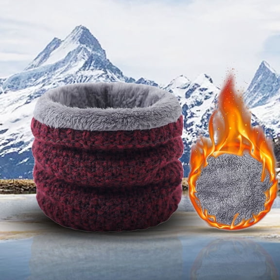 Duoif Neck Warmer, Neck Warm Mens Wool Bib Womens Scarf Winter Double Thick Knit Ring Unlimited Scarf Warm and Windproof Scarf for Women Wine