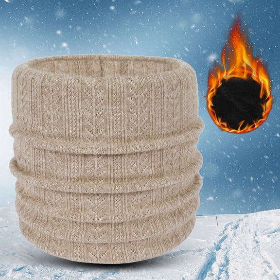Duoif Neck Warmer, Neck Warmer Men Neck Gaiter Women Scarf Winter Double Layer Thick Knit Circle Loop Scarf Warm Windproof Scarf for Men Beige