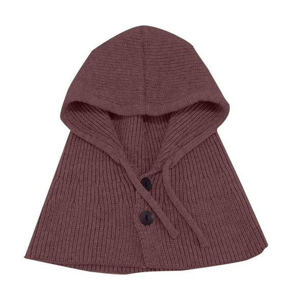 Duoif Neck Warmer, Winter Hat Warm Hat Scarf Integrated Knitted Hat Woolen Hat Scarf for Women Coffee M