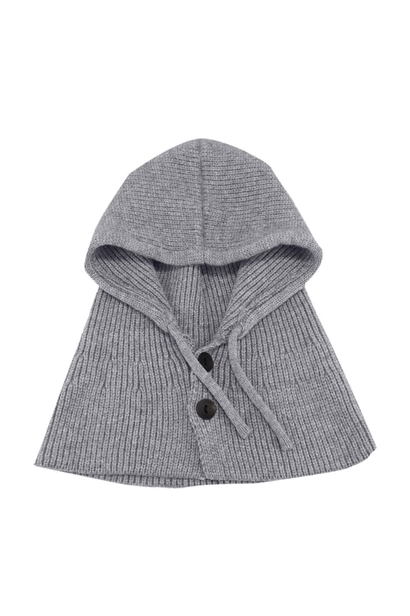 Neck Warmer, Winter Hat Warm Hat Scarf Integrated Knitted Hat Woolen Hat Scarf for Women Grey M