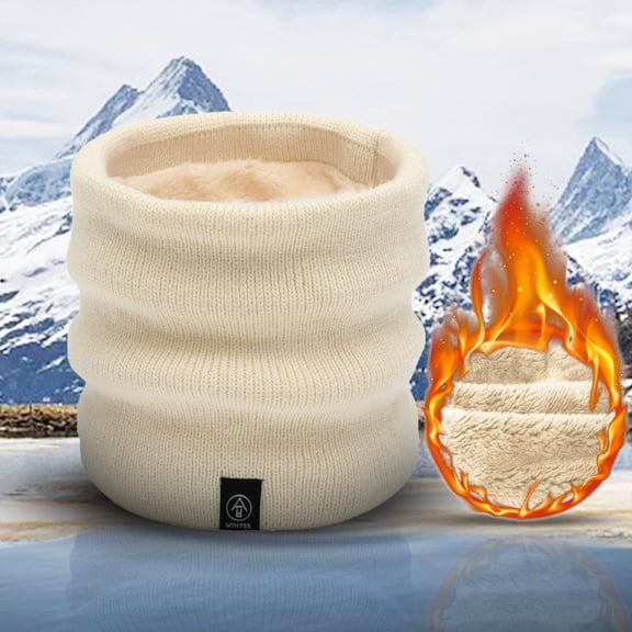 Duoif Neck Warmer, Winter Woolen Collar Warm Women Ski Scarf Cold Weather Men Knit Bib Double Bib Scarf for Men Beige