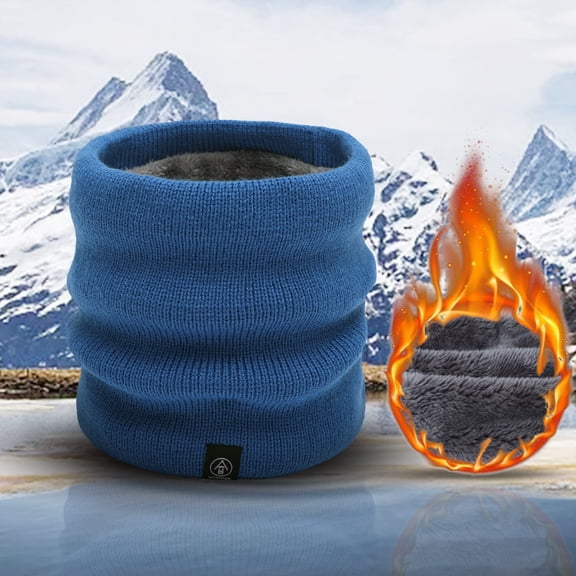 Duoif Neck Warmer, Winter Woolen Collar Warm Women Ski Scarf Cold Weather Men Knit Bib Double Bib Scarf for Men Blue
