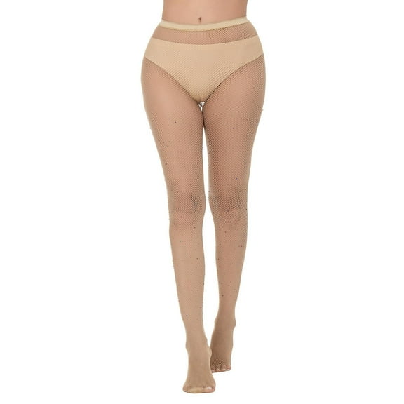 Duoif Pantyhose for Women 2 Pack Women's Tights Pantyhose Socks with Rhinestones Thin Acrylic Fiber Cutout Fishnet Pantyhose Tights for Women Beige