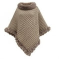 thumbnail image 1 of Duoif Poncho Shawl, Faux Trim Poncho Elegant Cape Coat with Faux Collar and Trim Winter Warm Knitted Stole Shawl Wraps for Women Khaki, 1 of 8