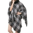 thumbnail image 1 of Duoif Poncho Shawl, Women's Cape High Collar Plaid Warm Loose Fringe Cape Shawl Wraps for Women Dark Gray L, 1 of 8