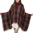 thumbnail image 1 of Duoif Poncho Shawl, Women's Cape High Collar Plaid Warm Loose Fringe Cape Shawl Wraps for Women Watermelon Red L, 1 of 8