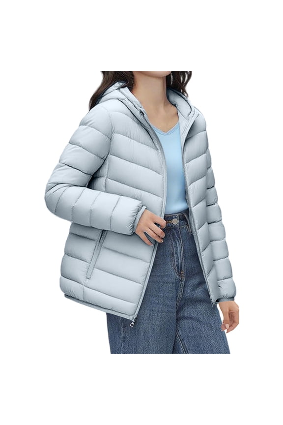 Puffer Jacket Womens, Women's Casual Feather Lightweight 90 down Jacket Can Be Stored Solid Color down Jacket with Storage Bag for Winter Jackets for Women Blue XXL