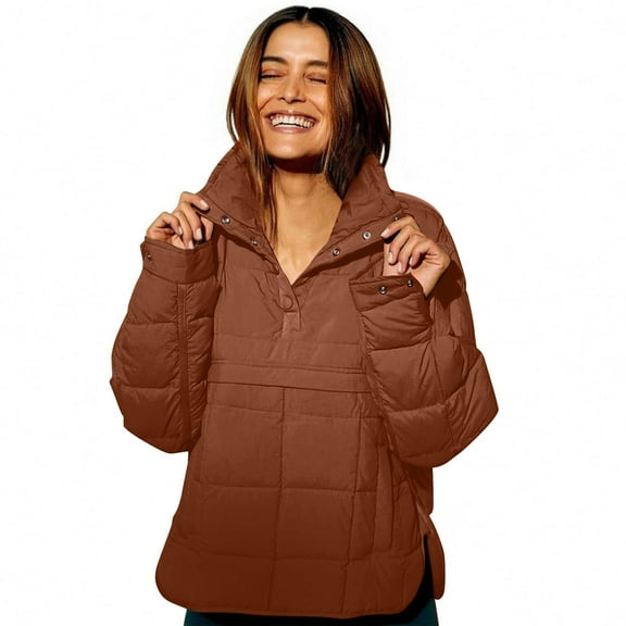 Duoif Puffer Jacket Womens, Women's Quilted down Coat - Stand Collar Winter Warm Jacket Jackets for Women Brown L