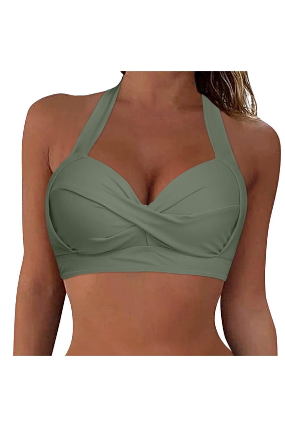 Push up Bikini Top, Women Swimwear Tops Underwire Full Coverage Bikini Top up Swim Crop Top Tie Back Bathing Suit Top Womens Bikini Army Green M