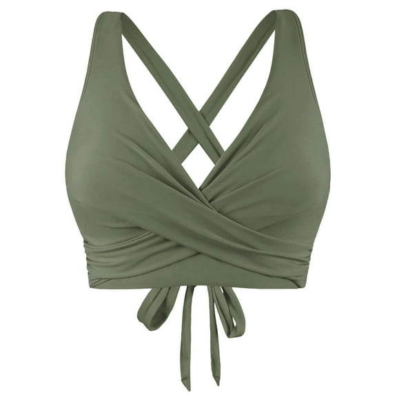 Duoif Push up Bikini Top, Women Swimwear Tops Underwire Full Coverage Bikini Top up Swim Crop Top Tie Back Bathing Suit Top Womens Bikini Army Green S