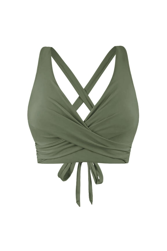 Push up Bikini Top, Women Swimwear Tops Underwire Full Coverage Bikini Top up Swim Crop Top Tie Back Bathing Suit Top Womens Bikini Army Green XXL