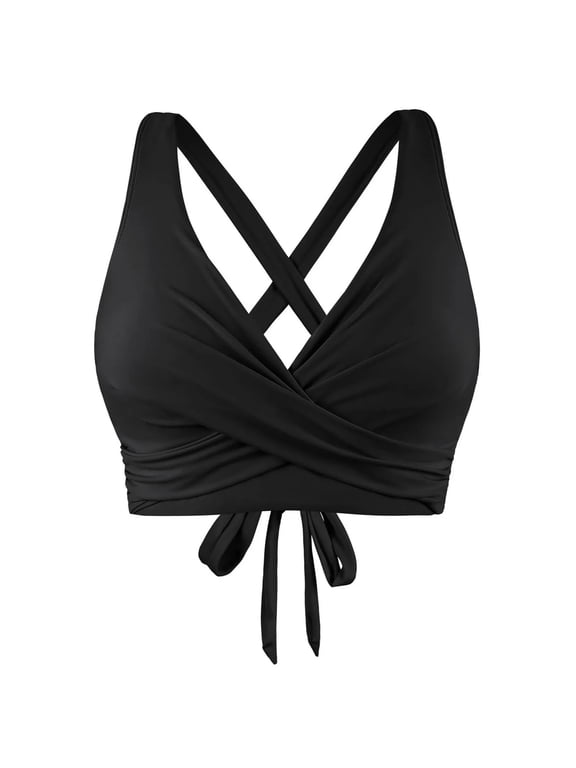 Push up Bikini Top, Women Swimwear Tops Underwire Full Coverage Bikini Top up Swim Crop Top Tie Back Bathing Suit Top Womens Bikini Black L
